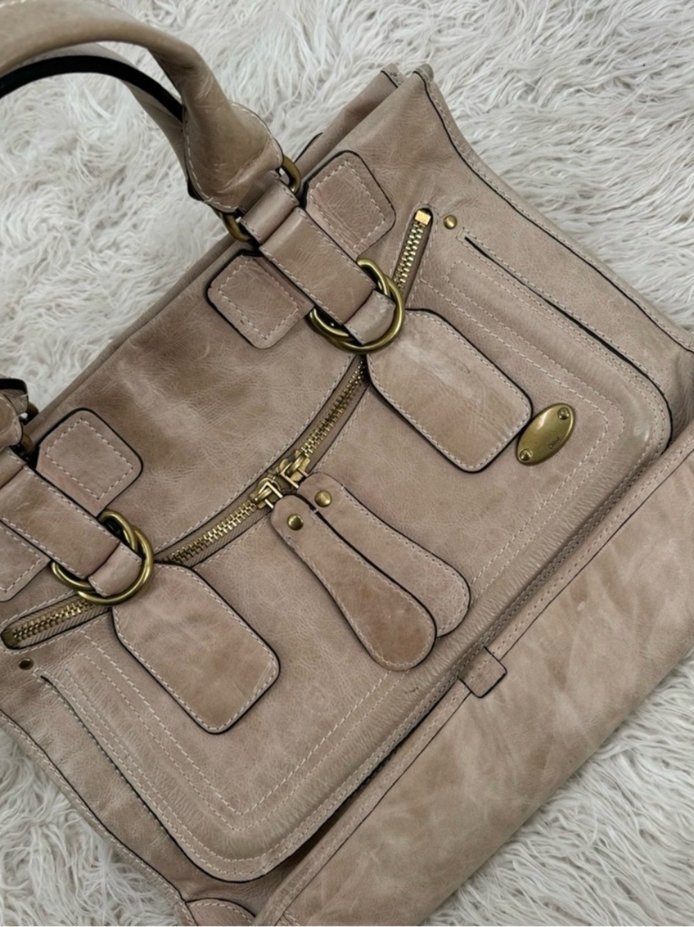 Chloe Bay Large Leather Satchel Beige Italy Authentic